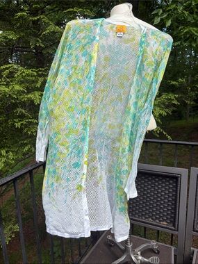 Ruby Rd. Lightweight Mesh Floral Cover-Up in Teal & Lime sz 3x